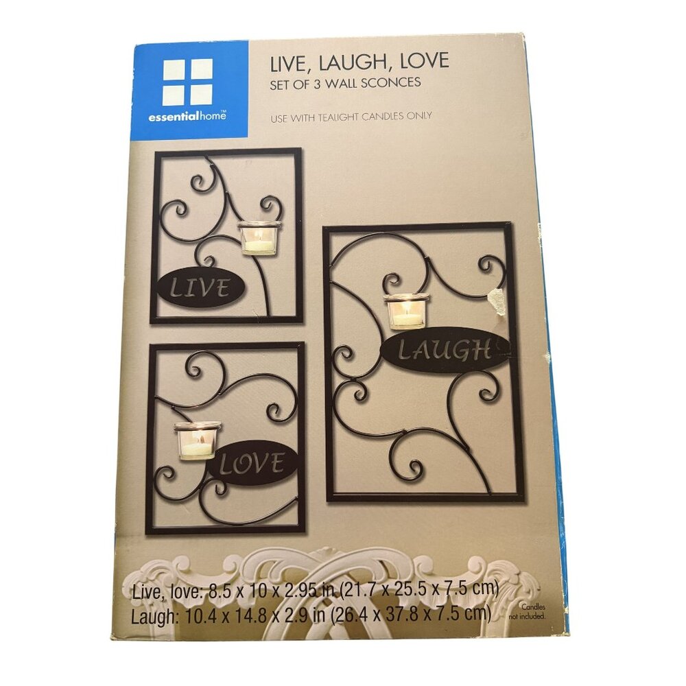 Live Laugh Love Essential Home Set Of 3 Wall Sconces Metal Tealight Candle Holde